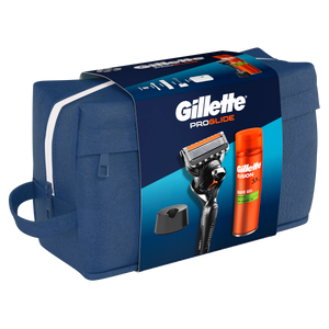 Gillette Proglide sistemski brijač + Fusion Sensitive gel 200ml + stalak za brijač sa neseserom 