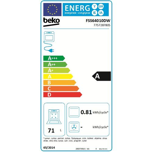 Beko FSS64010DW Električni šporet, Konvencionalna rerna, Kombinovana ploča, Širina 60 cm slika 3