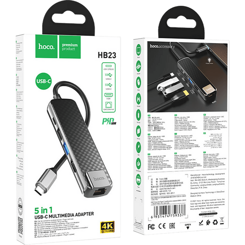 Hoco HB23 Easy view konverter USB type C to USB3.0/USB2.0/HDMI/RJ45/PD slika 2