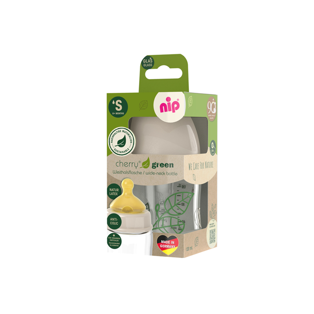 nip® Staklena flašica širokog grla Cherry Green 120ml 0m+, Beige slika 5