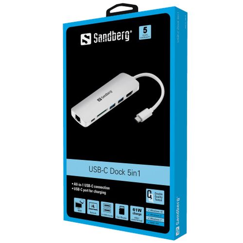 Sandberg USB-C Dock s HDMI, LAN, SD i USB priključcima, 61W slika 2