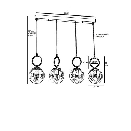 Morino 4 Lü Sıralı Beyaz Camlı Eskitme Sarkıt White Chandelier slika 4