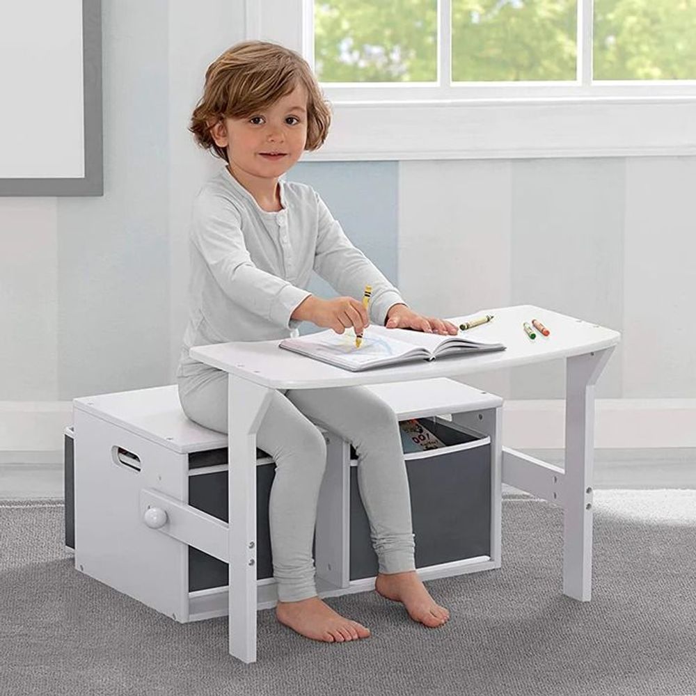 Kinder Home Multifunkcionalna 2U1 drvena dječija klupa, Bijela/Siva slika 13