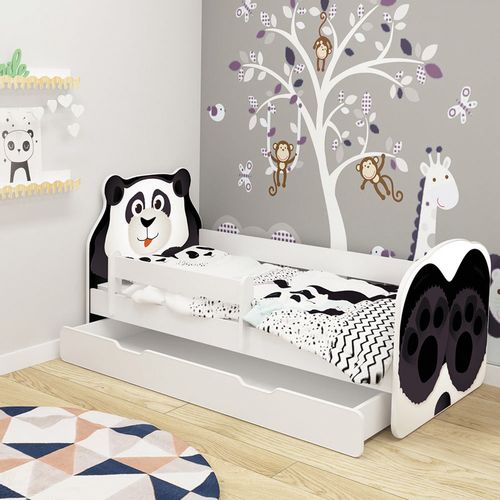 Dječji krevet ACMA Animals, bočna bijela + ladica 140x70 cm slika 1