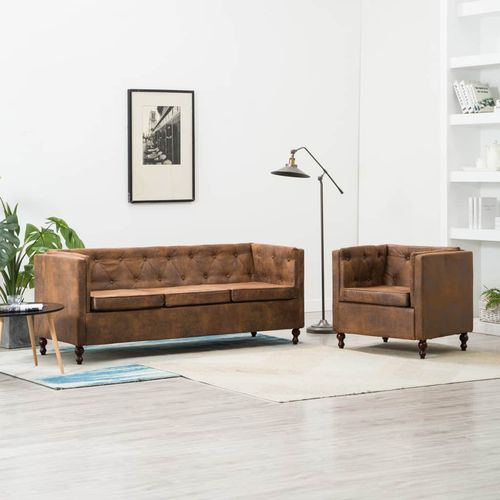 2-dijelni set sofa Chesterfield s presvlakom od tkanine smeđi slika 20