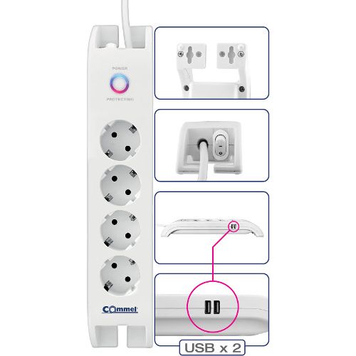 Prenaponska zaštita s 4 utičnice, 2m kabel, bijela - Model 380-108 slika 2