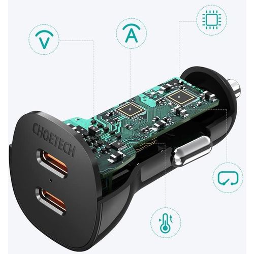 Choetech auto punjač 2x USB Type C Quick Charge Power Delivery 40W FCP AFC slika 3