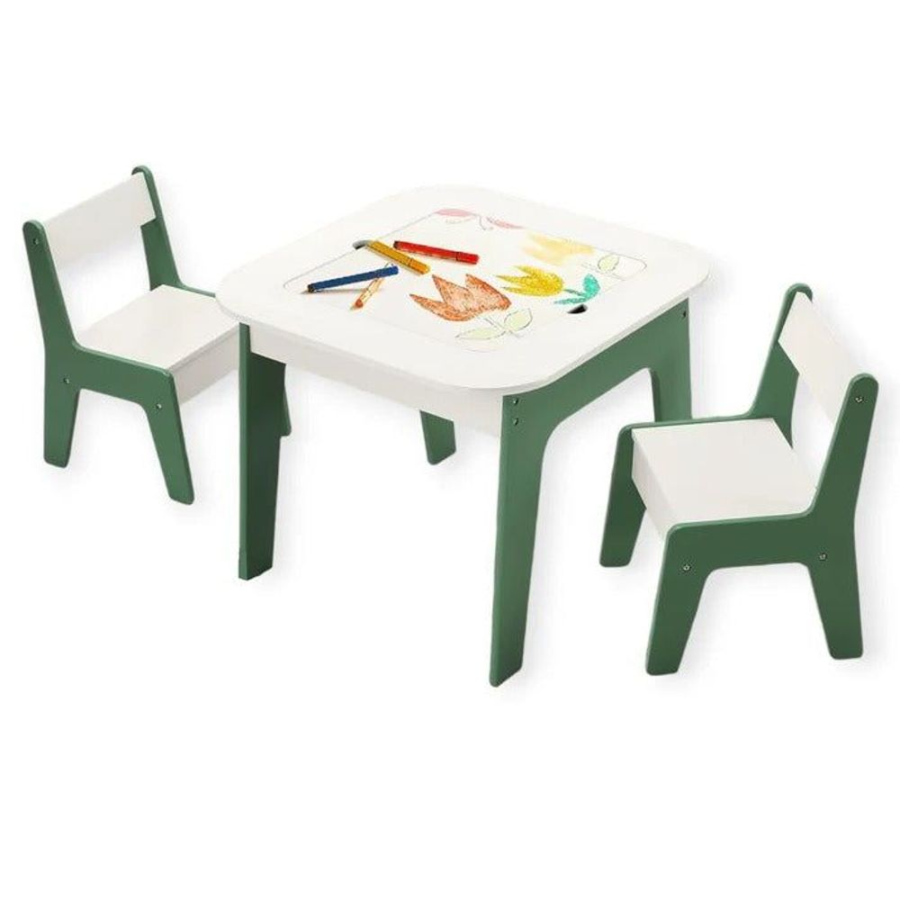 Kinder Home Multifunkcionalni 4U1 drveni dječiji sto sa dvije stolice, Forest slika 2