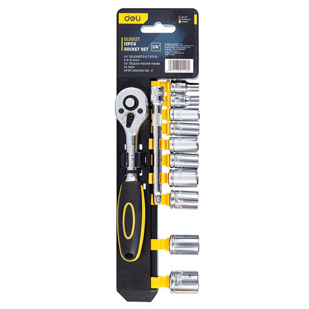 Deli Set nasadnika sa račnom 1/4", 12 kom EDL0012T slika 1