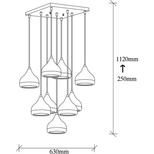 Opviq Vislica YILDO ROUND, crna, metal, 63 x 63 cm, visina 112 cm, promjer cjenila 17 cm, visina 16 cm, podesvia visina , 9 x E27 40 W, Yıldo - 6893 slika 3