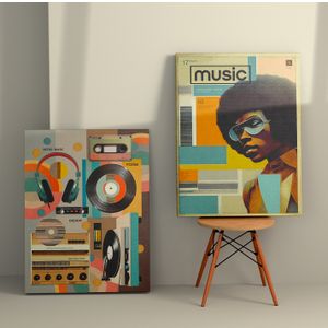 Višebojna Dekorativna Slika na Platnu s Motivima Muzike i Vinila, 50x70 cm (Set od 2)