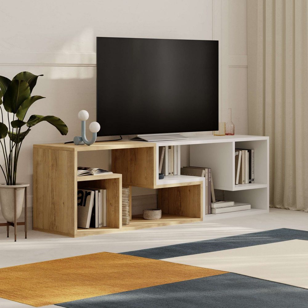 TV stalak Glis, boje safirni hrast i bijela slika 1
