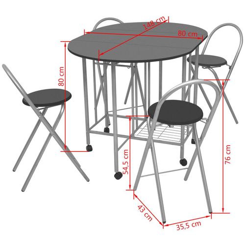 Petodijelni Blagovaonski Sklopivi Set MDF Crni slika 12