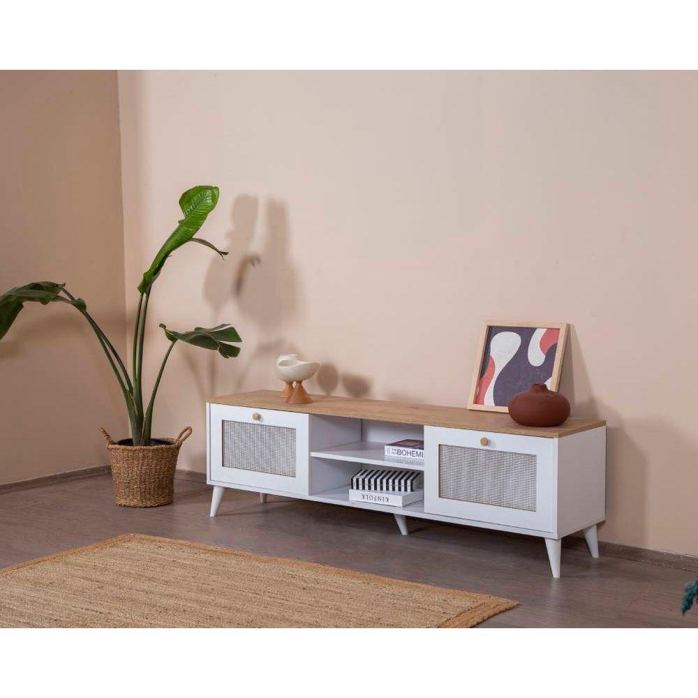 TV Stalak Calvin - Bijela i Hrastova slika 3