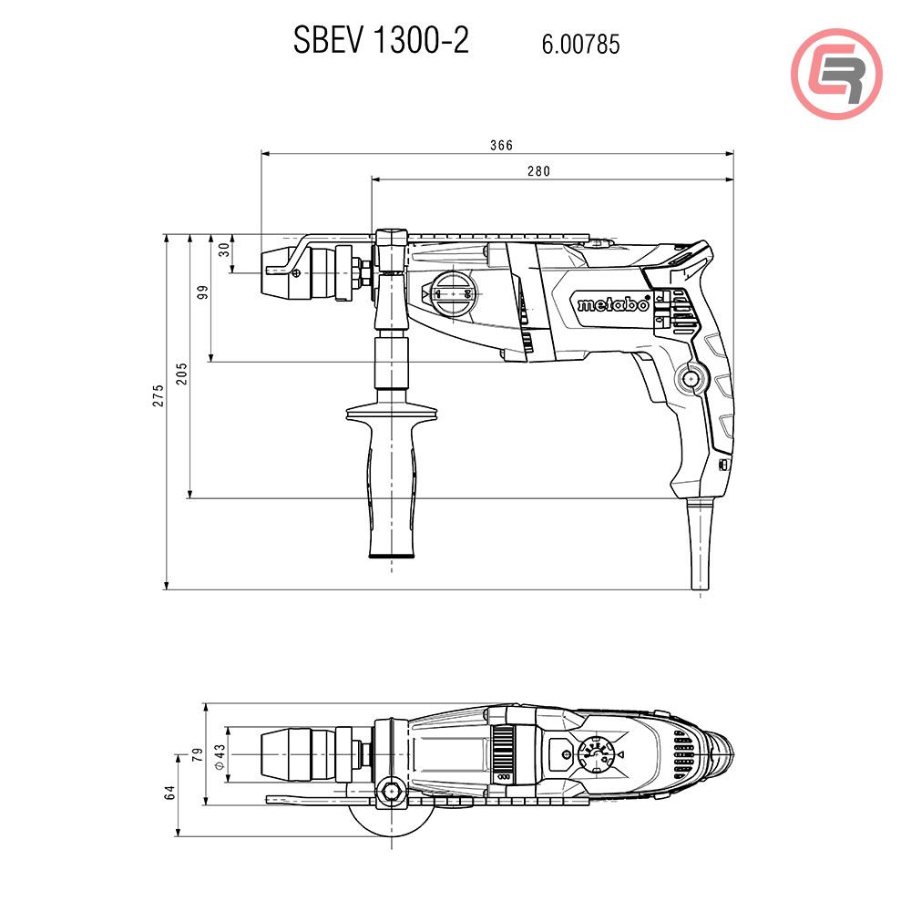 Metabo Bušilica SBEV 1300-2 R+L Vibraciona Elektronik 1.300 W + metaBOX 145 L - 600785500 slika 6