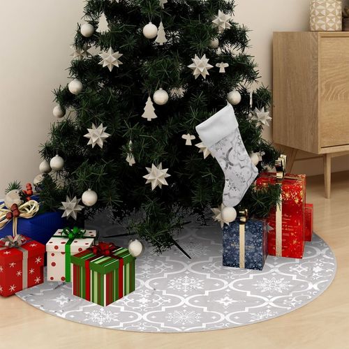Luksuzna podloga za božićno drvce s čarapom bijela 90cm tkanina slika 1
