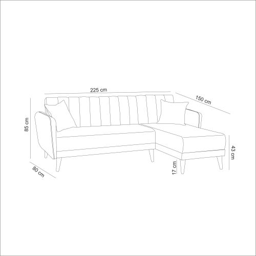 Atelier Del Sofa Aqua Kose Desni-Sivi Ugao Sofa-Krevet slika 7