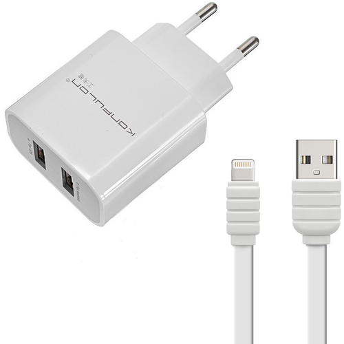 Kucni punjac KONFULON C18+S32A, 2xUSB, 2.1A sa iPhone lightning kablom beli 1m slika 1