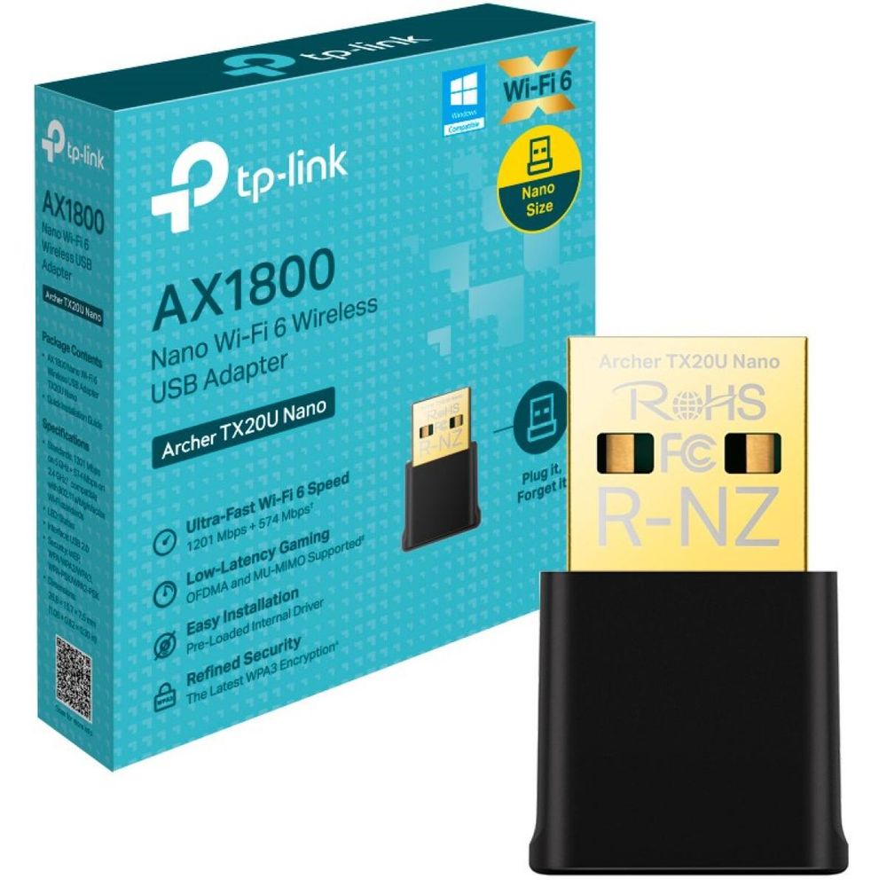 TP-Link Archer TX20U Nano AX1800 Nano Dual Band Wi-Fi 6 USB Adapter, 1201 Mbps at 5 GHz + 574 Mbps at 2.4 GHz, 2xInternal Antennas, USB 2.0, MU-MIMO, OFDMA, WPA3, Nano design, Plug and Play slika 1