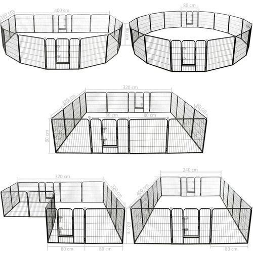 Ograda za pse sa 16 ploča od čelika 80 x 80 cm crna slika 11