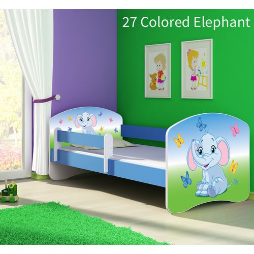 Dječji krevet ACMA s motivom, bočna plava 140x70 cm - 27 Colored Elephant slika 1
