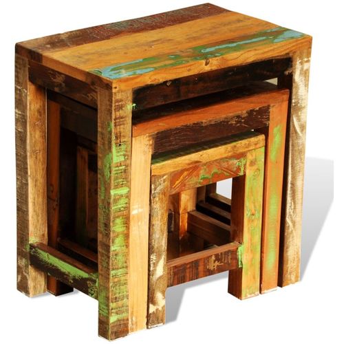 3-dijelni set uklapajućih stolića starinski obnovljeno drvo slika 14