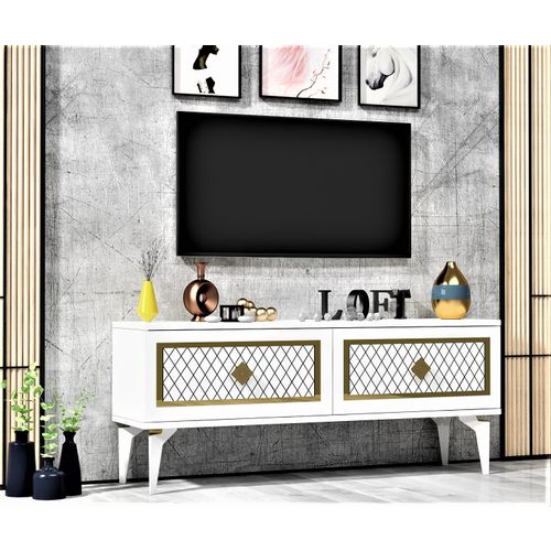 Woody Fashion Stalak za televizor, Arel - White, Gold slika 2