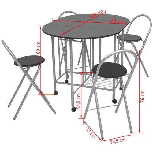 Petodijelni Blagovaonski Sklopivi Set MDF Crni slika 1