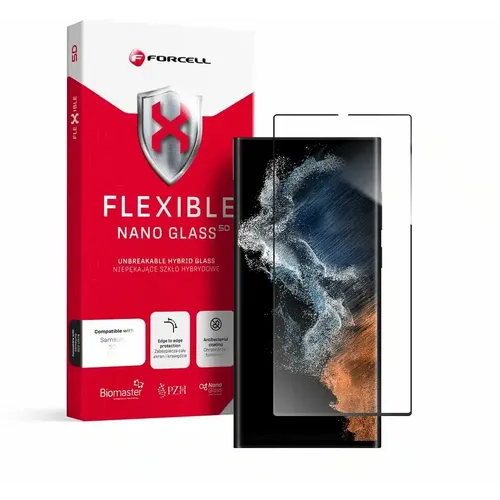 Forcell Flexible Nano Glass 5D za Samsung Galaxy S22 Ultra crni (Hot Bending) radi skener otiska prsta slika 1