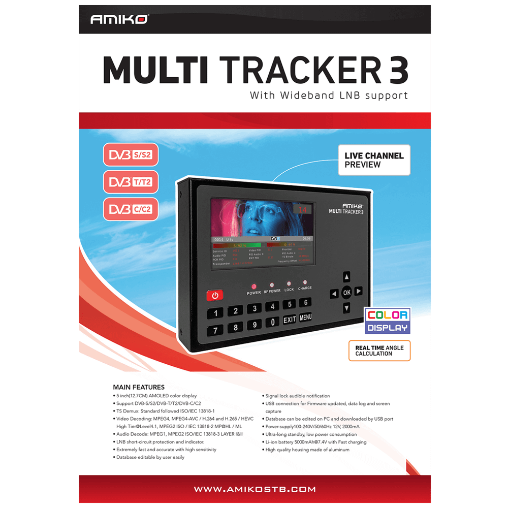 Amiko Mjerni instrument, DVB-S/S2/DVB-T/T2/DVB-C/C2,  AMOLED ekran - MULTITRACKER 3 slika 3