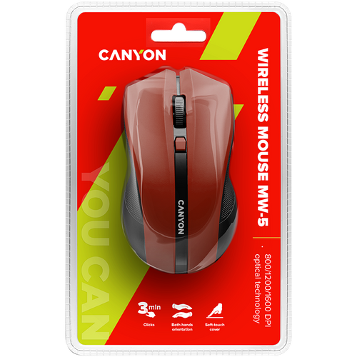 CANYON MW-5 Bežični Optički Miš, 4 Tipke, DPI 800/1200/1600, Crveni slika 6