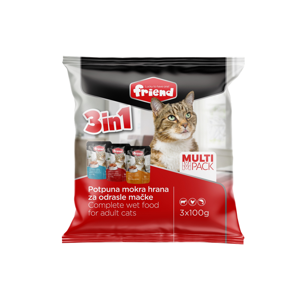 Friend Multipack mokra hrana za mačke u vrećici Janjetina Piletina Riba 3x100g slika 1