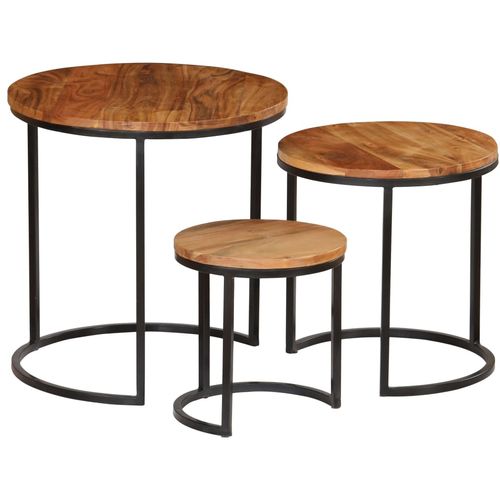 3-dijelni set stolića za kavu od masivnog bagremovog drva s obradom od šišama slika 55