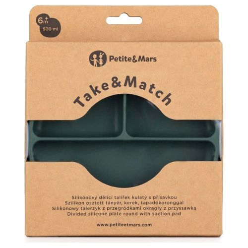 PETITE&MARS Silikonski okrugli tanjur s odjeljcima i vakuumom 6 m+ Take&Match, Misty Green slika 4