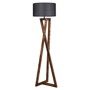 Opviq Podna lampa MAČKAcrna, drvo- platno, promjer 45 cm, visina 166 cm, E27 60 w, Maçka Yanık Ahşap Lambader Silindir Hasır Siyah Abajurlu