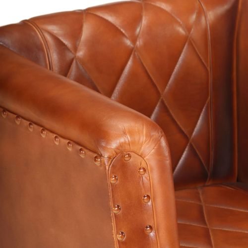 Zaobljena fotelja od prave kozje kože smeđa slika 5