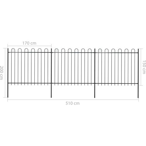 Vrtna ograda s ukrasnim lukovima čelična 5,1 x 1,5 m crna slika 10