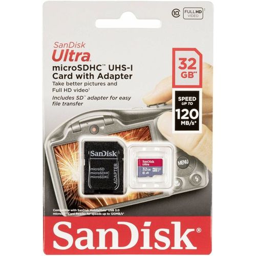 SanDisk Ultra microSDHC 32GB + SD Adapter 120MB/s A1 Class 10 UHS-I slika 1