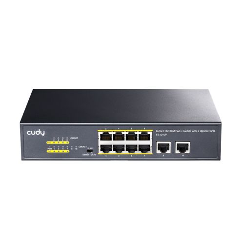 Cudy FS1010P 8-Port 10/100M PoE+ Switch, 2 Uplink 10/100M, 120W, 250m,4KV steel (Alt.PFS3009-8ET-96) slika 1