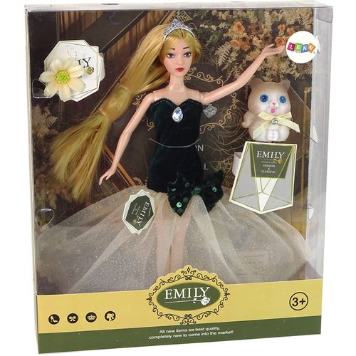 Lutka Emily u zelenoj haljini s macom i cvijetom slika 5