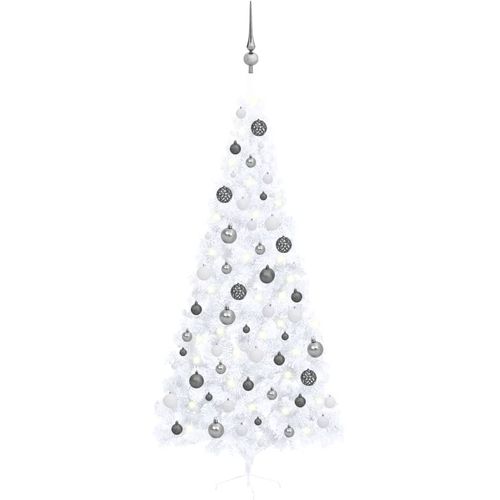 Umjetna polovica božićnog drvca LED s kuglicama bijela 240 cm slika 1
