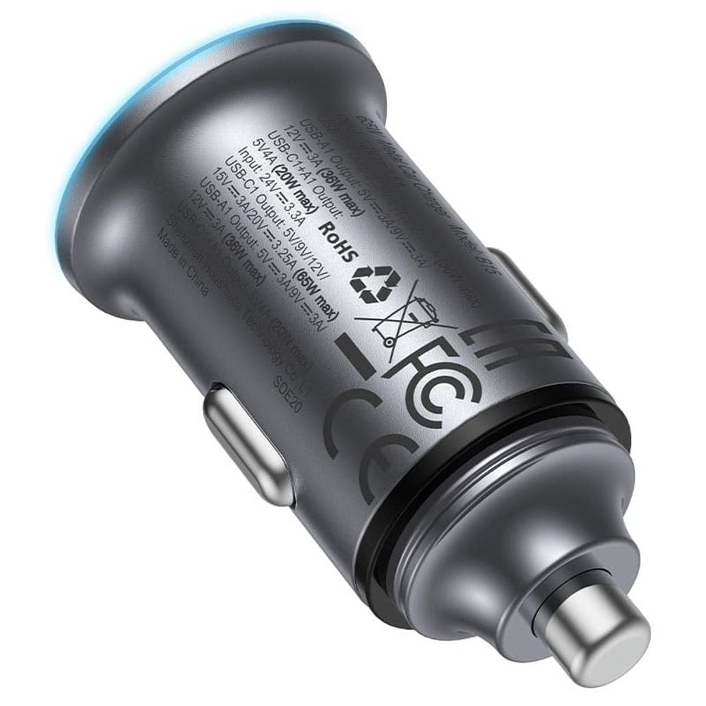 Auto punjač Acefast 65W 3.25A 1 X USB-A - 1 x USB-C sivi slika 4