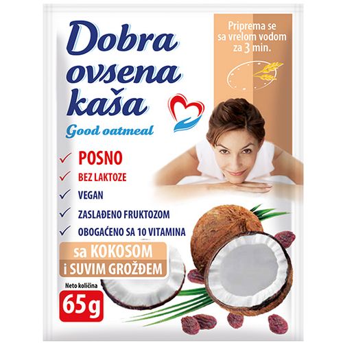 DOBRA OVSENA KAŠA kokos i suvo grožđe 65g slika 1