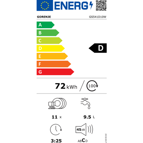 Gorenje GS541D10W Mašina za pranje sudova, Samostojeća, 11 kompleta, Inverter, Širina 44.8 cm, Bela slika 9