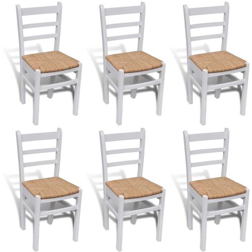 Blagovaonske stolice od borovine i rogoza 6 kom bijele slika 1