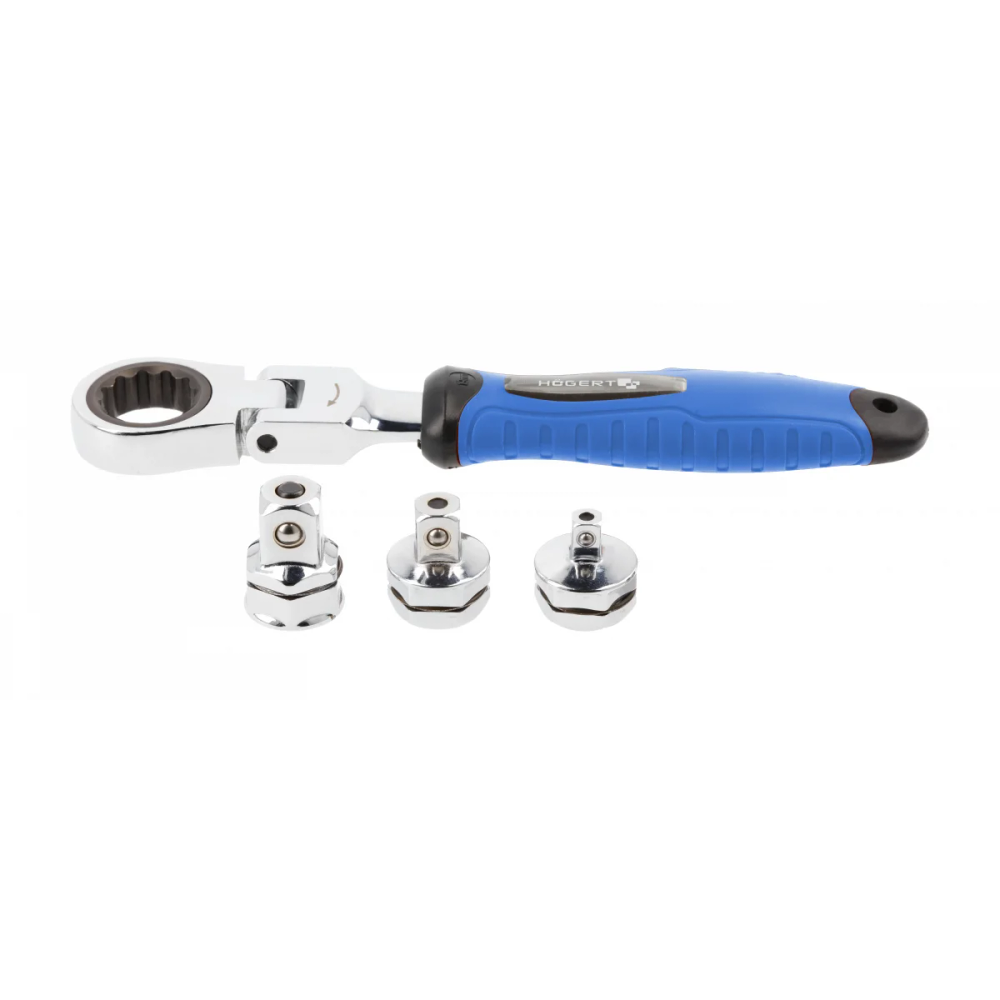 Högert  Čegrtaljka otvorena zglobna s izmjenjivim nastavcima za nasadne ključeve (1/4"-3/8"-1/2"), 72 zuba, CrV slika 1