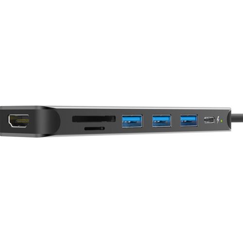 Silicon Power SPU3C07DOCSU200G USB-C 7-in-1 Hub, SD Card-reader, MicroSD Card Reader, 1x HDMI 4K, 3x USB3.2 Gen.1 (up to 5Gbps), 1x USB-C (PD2.0 charging up to 60W), Cable 0.15m slika 2