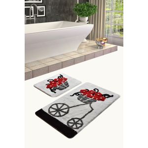 Alacati - Red Multicolor Acrylic Bathmat Set (2 Pieces)