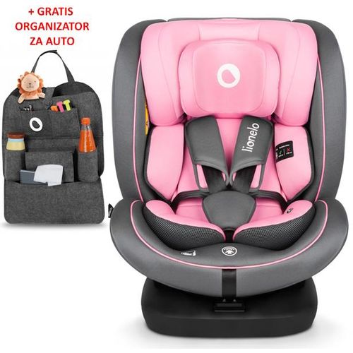 Lionelo i-Size autosjedalica Bastiaan, ISOFIX-360, 40-150cm, roza + ORGANIZATOR slika 1