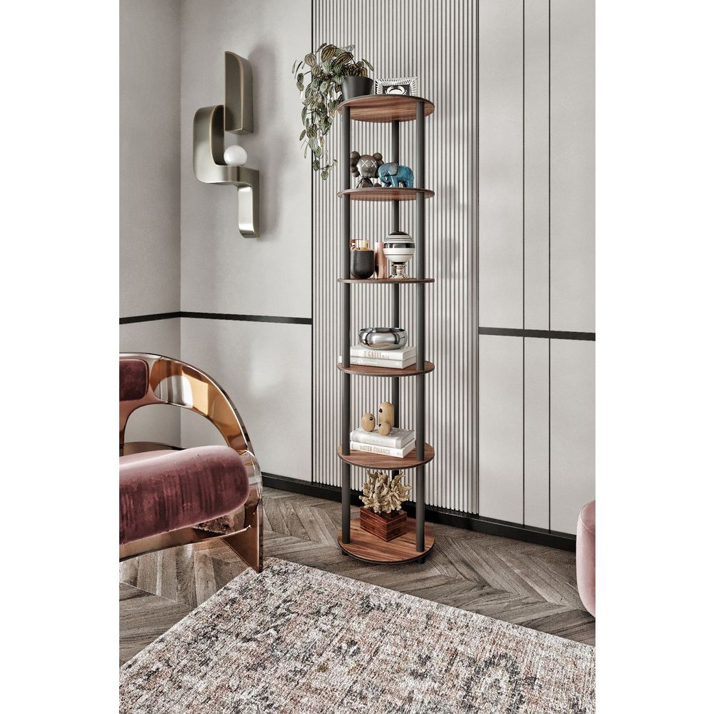  Bookshelf Bookcase 6 Layer Round, colour Walnut slika 1